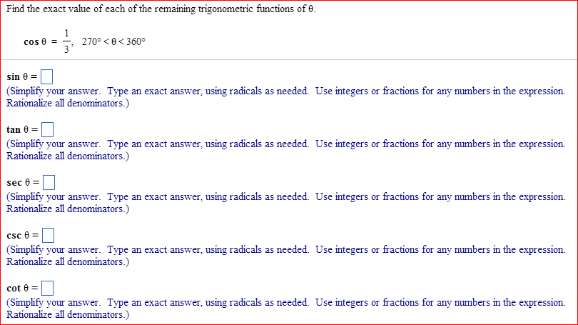 Find The Remaining Trigonometric Functions