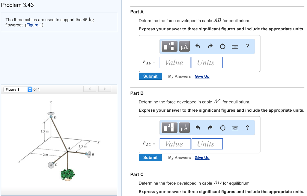 Solved The three cables are used to support the 46-kg | Chegg.com