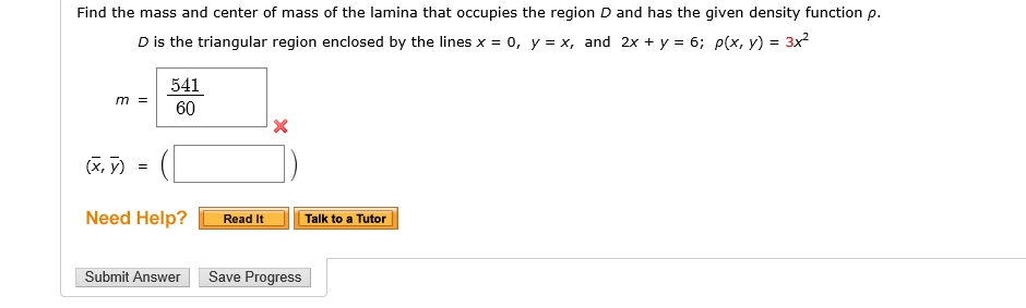 Solved Find the mass and center of mass of the lamina that | Chegg.com