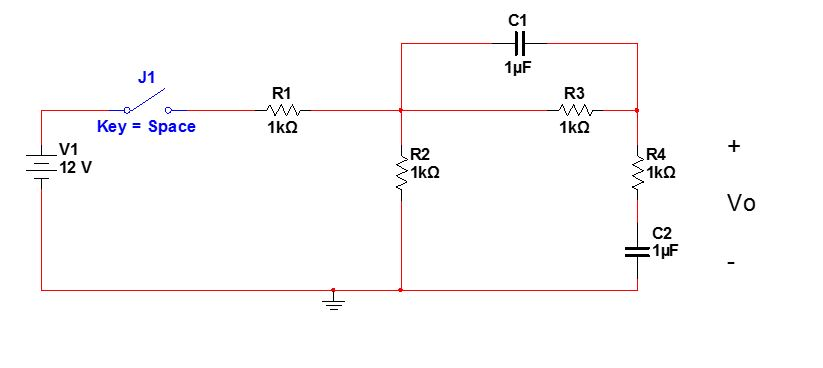 Solved C1 1μF J1 R1 R3 Key= Space 1kΩ 1kΩ V1 R2 R4 -12 V 1kΩ | Chegg.com