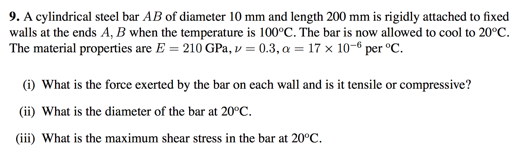 Solved A cylindrical steel bar AB of diameter 10 mm and | Chegg.com