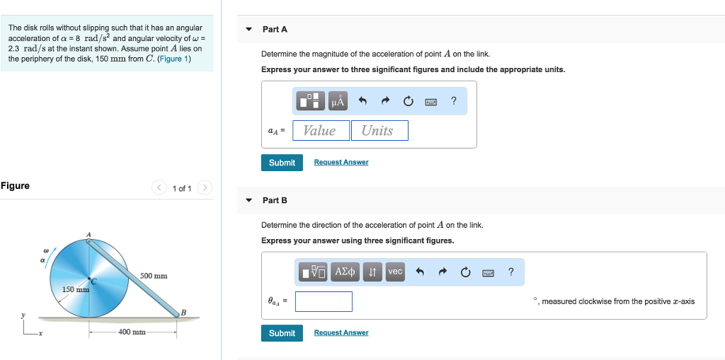 Solved The disk rolls without slipping such that it has an | Chegg.com