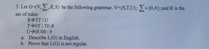 Solved Let G = (V, sigma, R, S) be the following grammar, V | Chegg.com