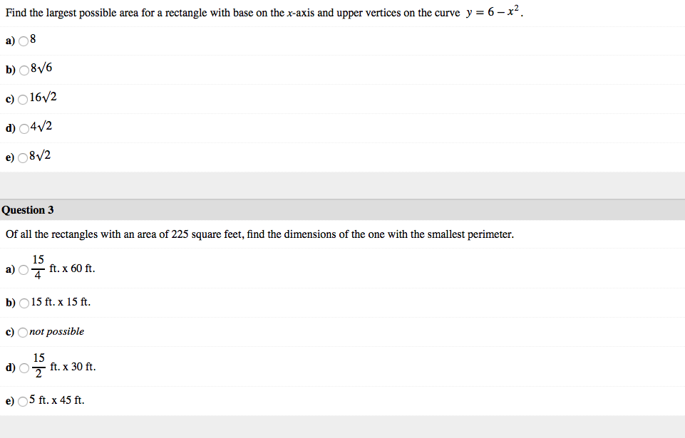 Solved Find the largest possible area for a rectangle with