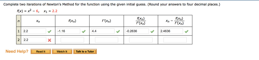 Solved Complete two iterations of Newton's Method for the | Chegg.com