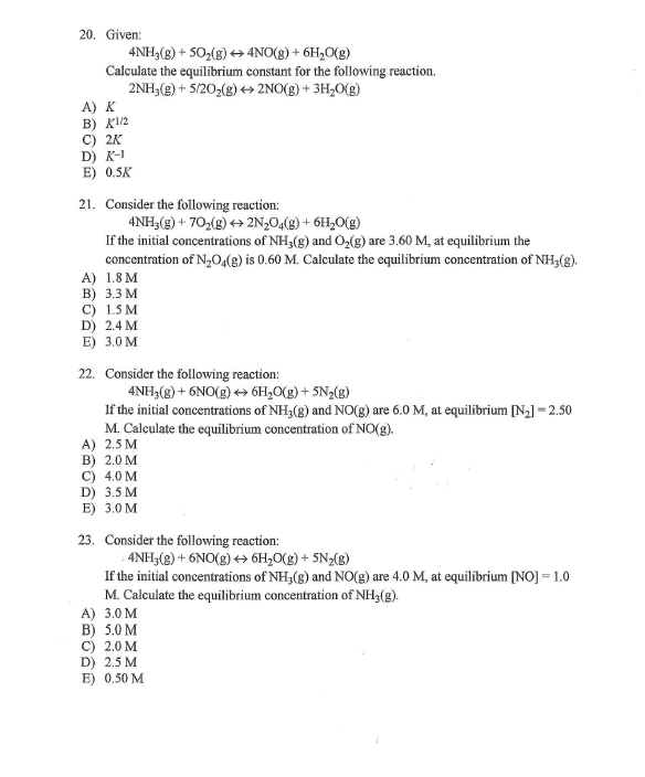 Solved Given: 4NH_3(g) + 5O_2(g) doubleheadarrow 4NO(g) + | Chegg.com