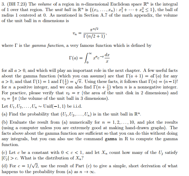 The volume of a region in n dimensional euclidean chegg