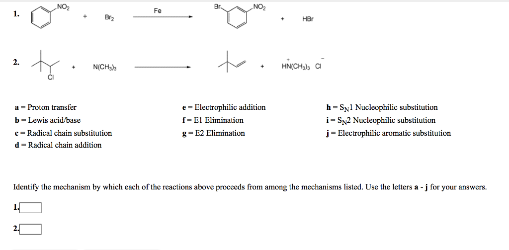 Solved NO2 Br NO2 Fe 1. Br2 HBr 2. N(CH3)3 Cl a - Proton | Chegg.com