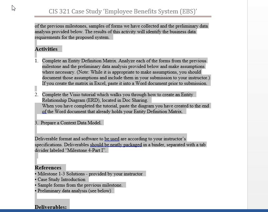 Solved CIS 321 Case Study 'Employee Benefits System (EBS)