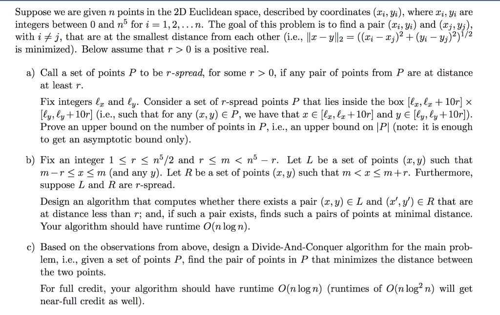 Suppose we are given n points in the 2D Euclidean | Chegg.com
