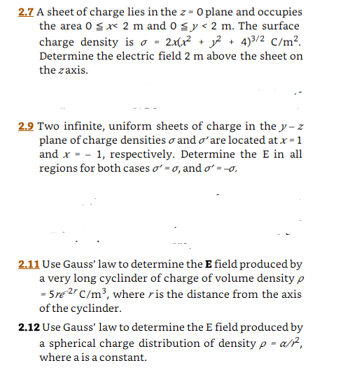 Solved 2.7 A sheet of charge lies in the z -O plane and | Chegg.com