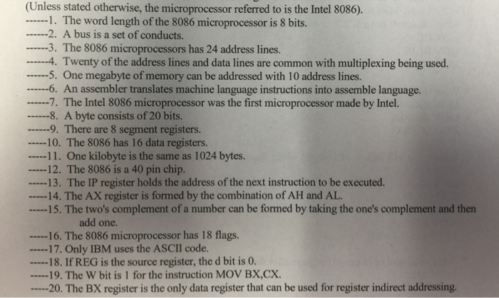 The Word Length Of The 8086 Microprocessor Is 8 Bits Chegg