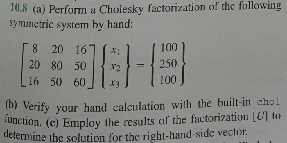 Perform A Cholesky Factorization Of The Following | Chegg.com