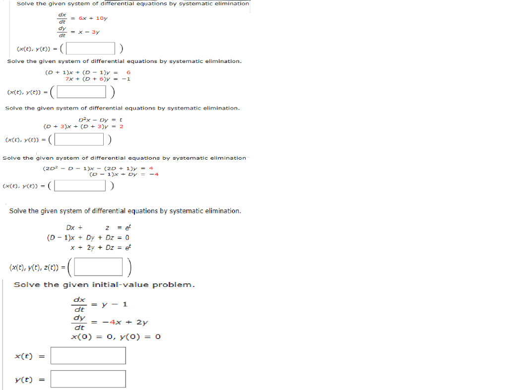 Solved Solve the given system of differential equations by | Chegg.com