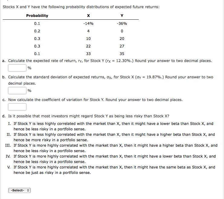 Solved Stocks X And Y Have The Following Probability | Chegg.com