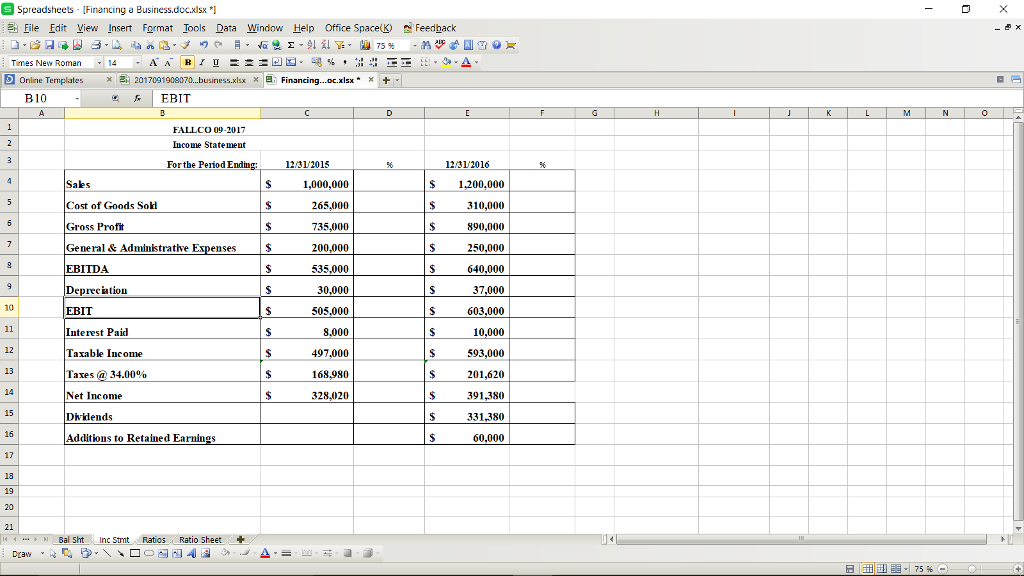 Solved SSpreadsheets- [Financing a Business.doc.xlsx *I File | Chegg.com