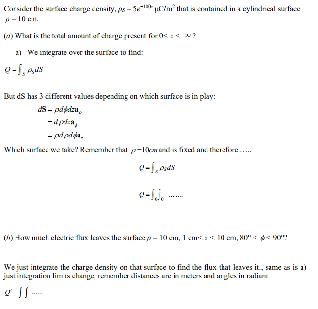Solved Consider the surface charge density,ps - 5e-100 uC/m2 | Chegg.com