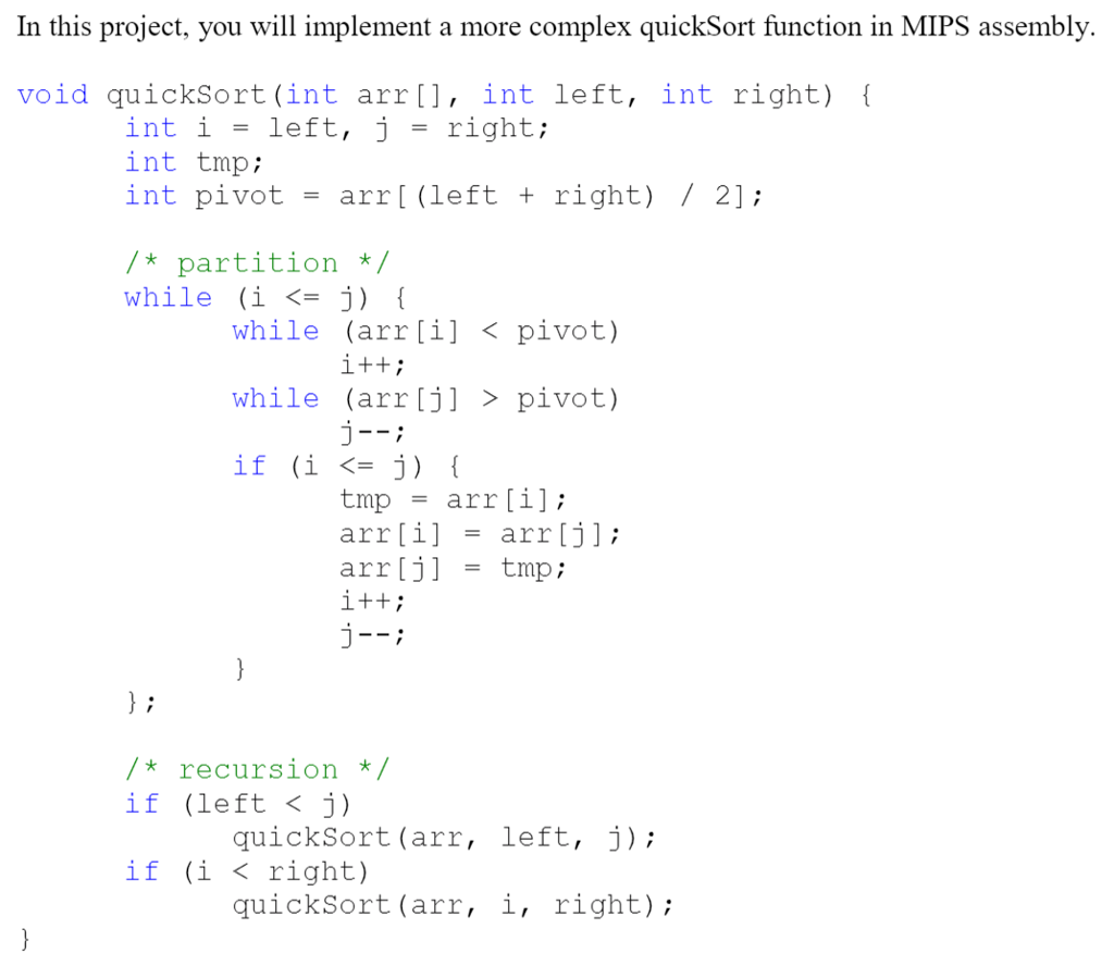 Solved [mips] Implement A More Complex Quicksort Function In 