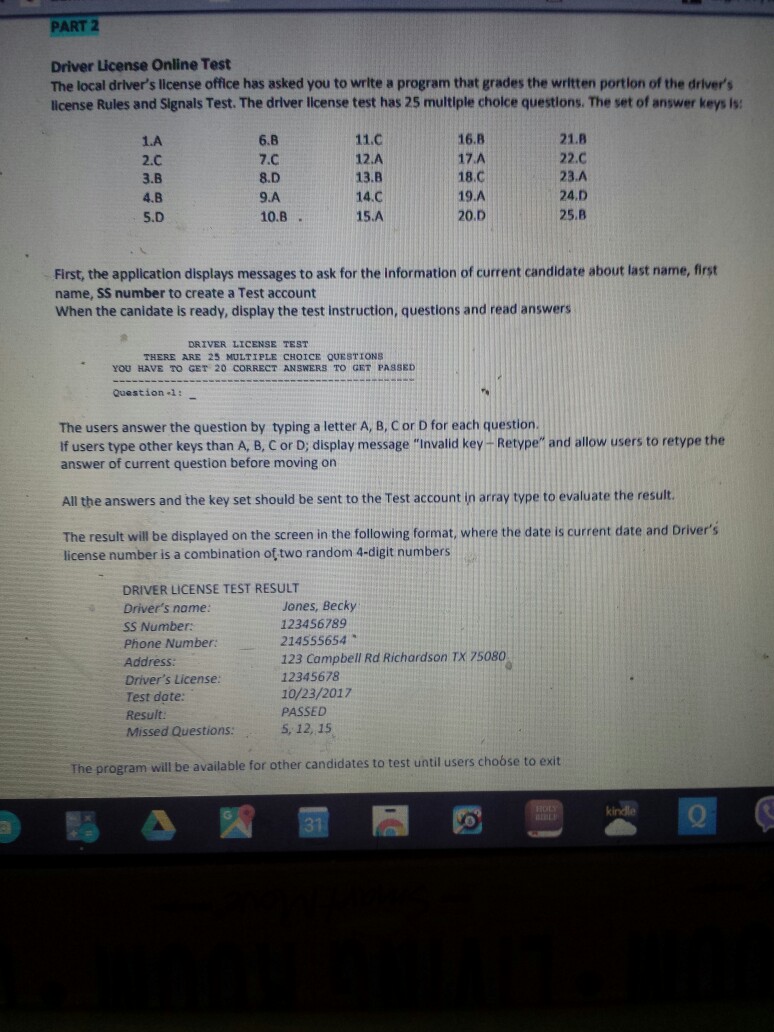 Solved PART 2 Driver License Online Test The local driver's | Chegg.com