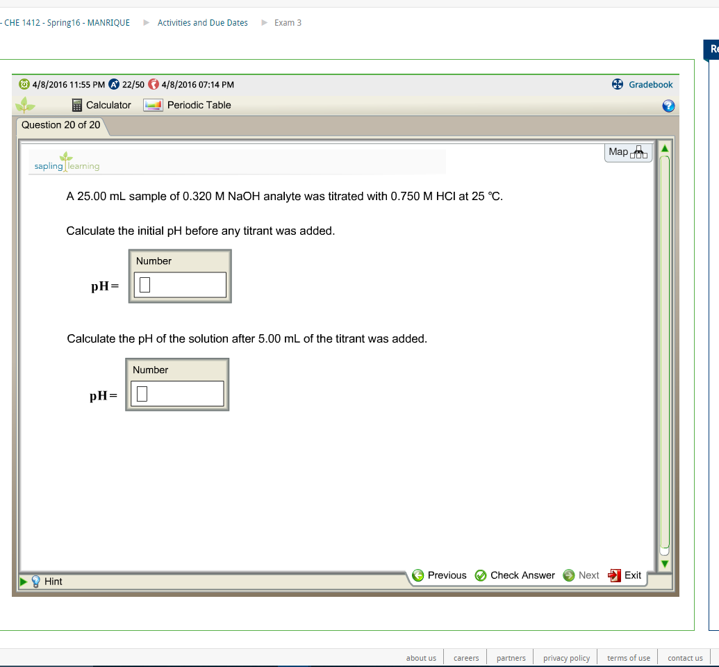Solved A 25.00 mL sample of 0.320 M NaOH analyte was