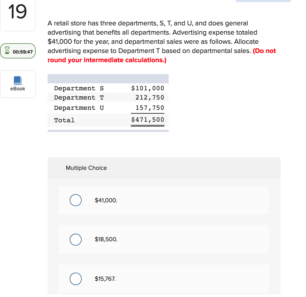 Solved 19 A retail store has three departments, S, T, and U,