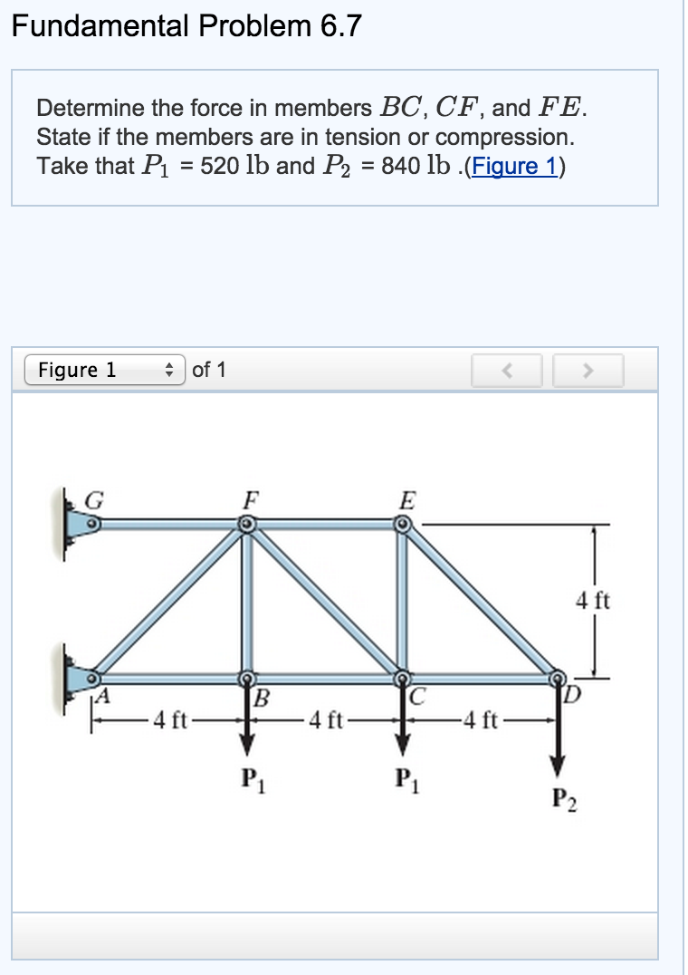 Solved Determine the force in members BC, CF, and FE State | Chegg.com