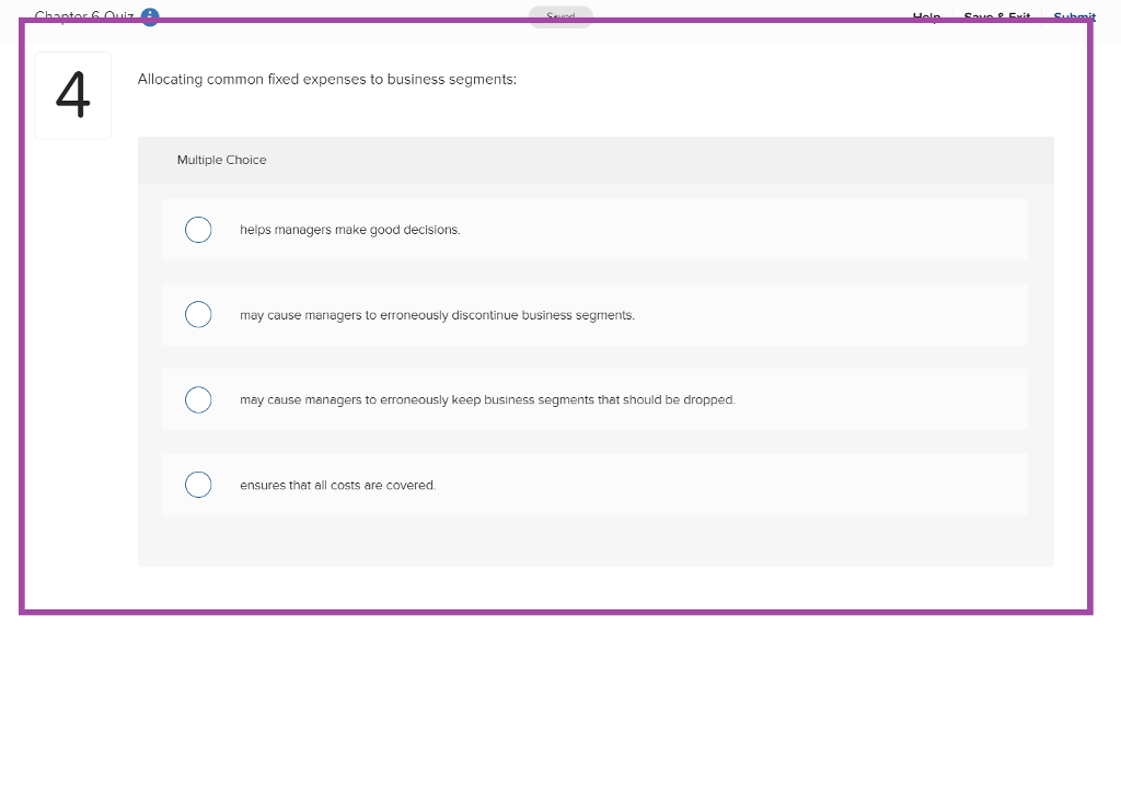 Solved 4 Allocating common fixed expenses to business