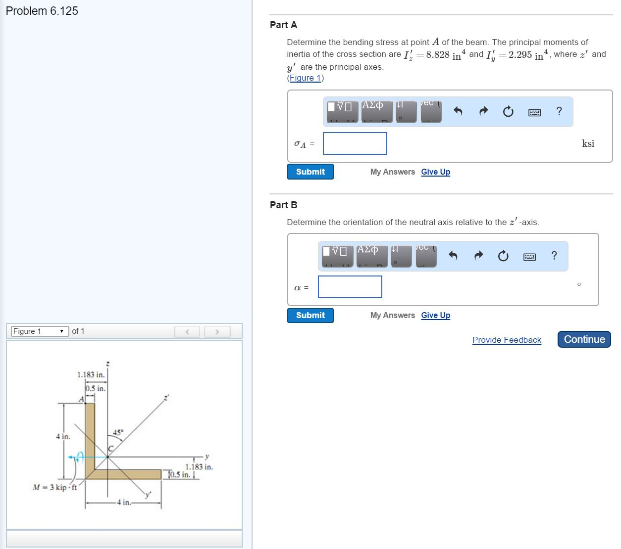 Solved Problem 6.125 Part A Determine the bending stress at | Chegg.com