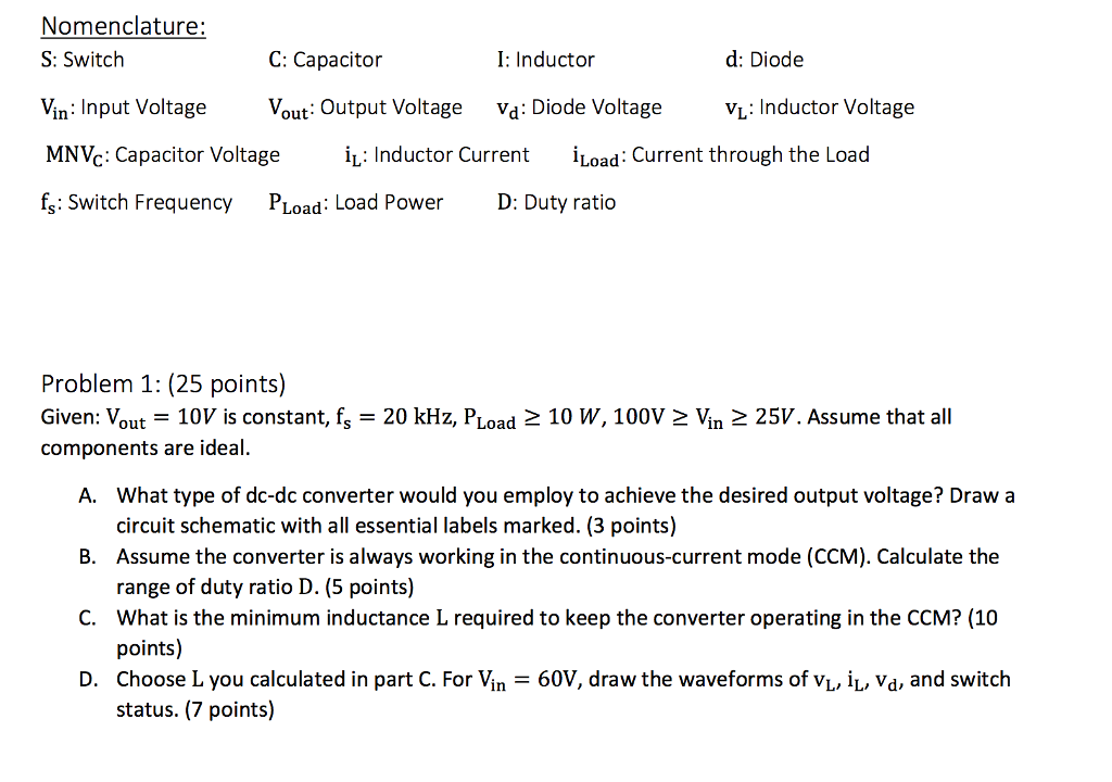 Solved Nomenclature S Switch C Capacitor I_inductor I