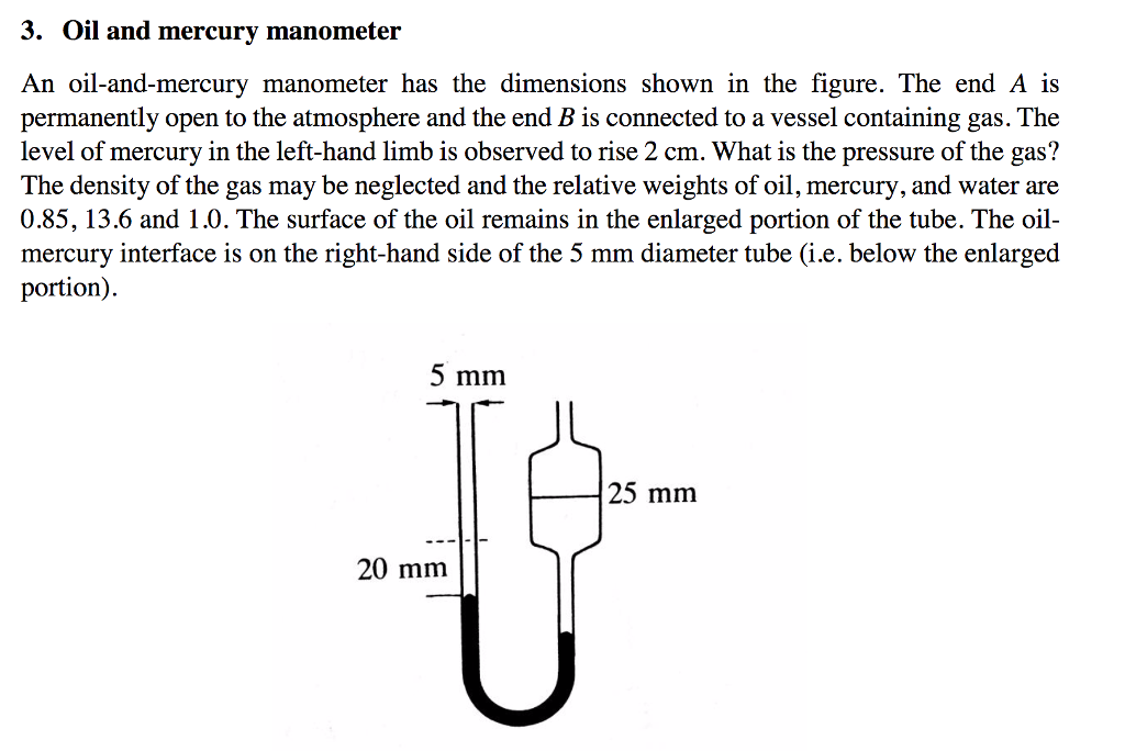 Solved 3. Oil and mercury manometer An oil-and-mercury | Chegg.com