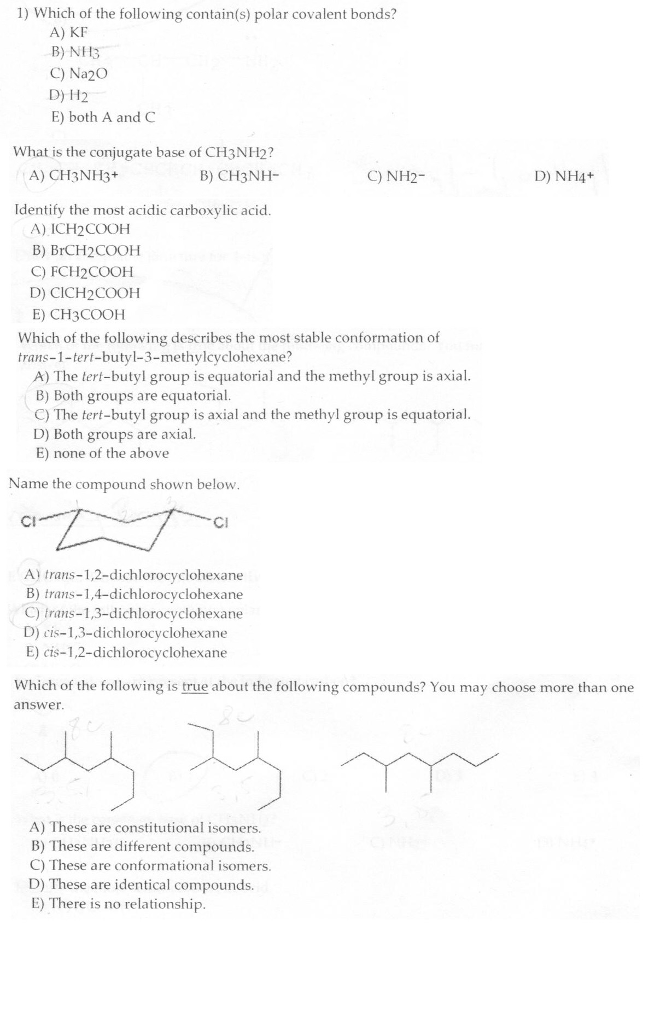 Solved 1 Which of the following contain s polar covalent Chegg