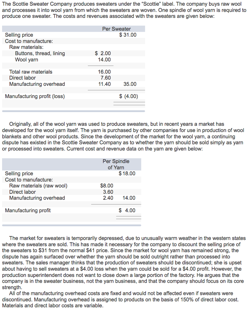 Solved The Scottie Sweater Company produces sweaters under