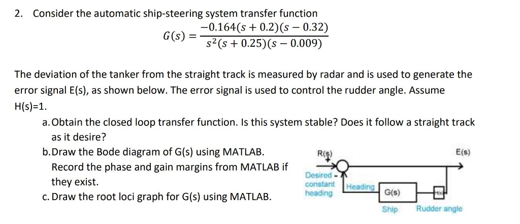 Solved 2. Consider the automatic ship-steering system | Chegg.com