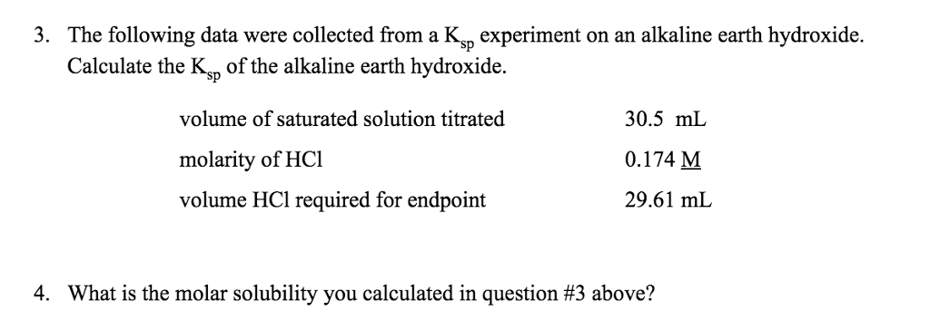 Solved The following data were collected from a K_sp | Chegg.com