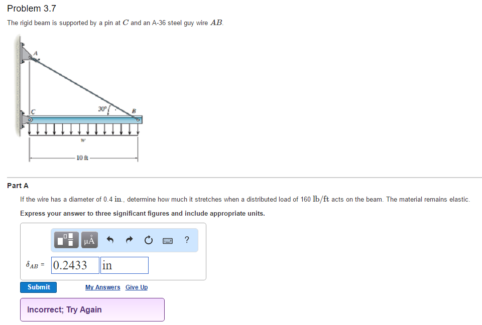 Solved The rigid beam is supported by a pin at C and an A36
