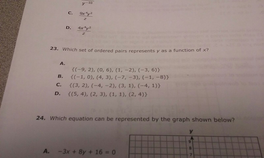 Solved Which Set Of Ordered Pairs Represents Y As A Function