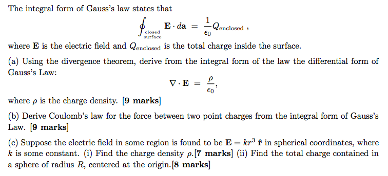 solved-the-integral-form-of-gauss-s-law-states-that-e-da-chegg
