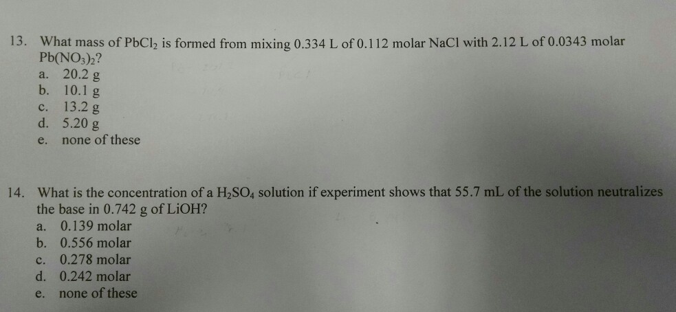 Solved What mass of PbCl_2 is formed from mixing 0.334 L of | Chegg.com