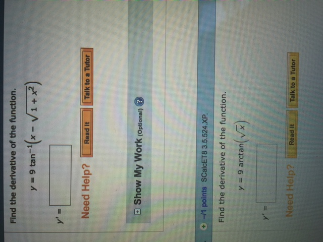 find the derivative of the function y 9 arctan x