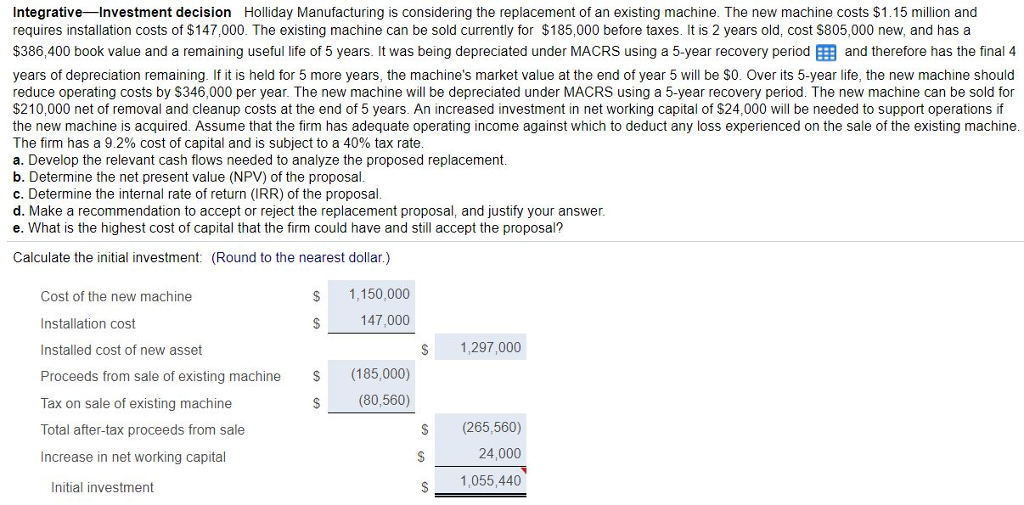 Solved IntegrativeInvestment decision Holliday