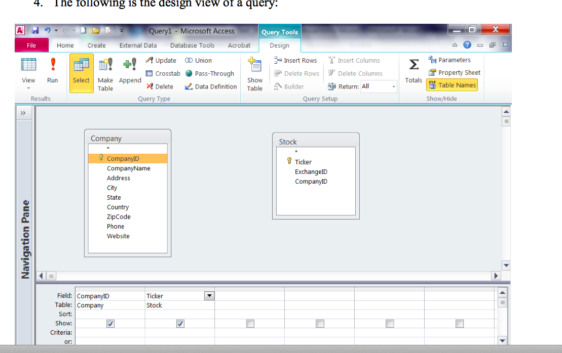 Solved 4. The Following Is The Design View Of A Query: | Chegg.com