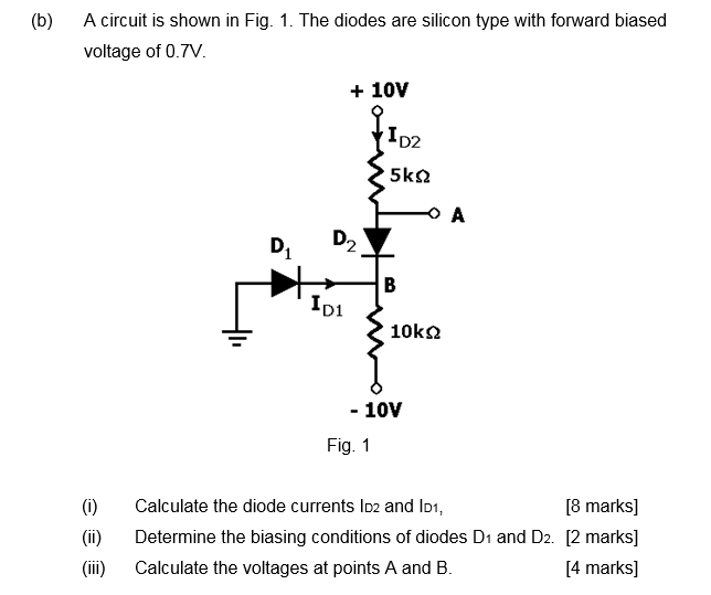 Solved A circuit is shown in Fig. 1. The diodes are silicon | Chegg.com