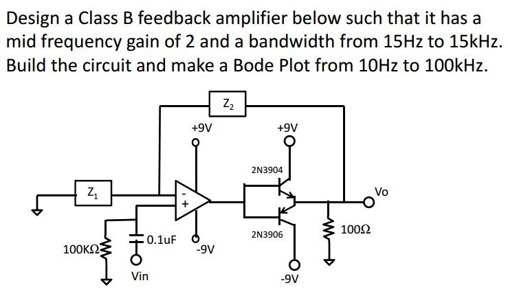 Design A Class B Feedback Amplifier Below Such That | Chegg.com