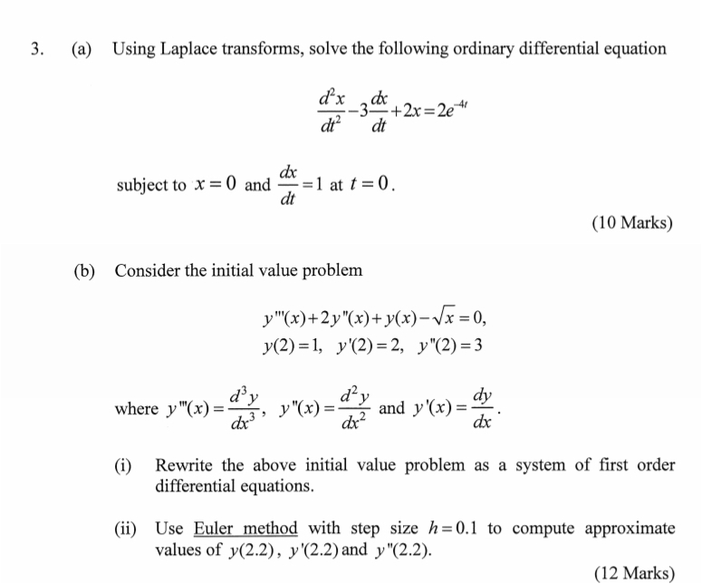 Solved 3 A Using Laplace Transforms Solve The Following