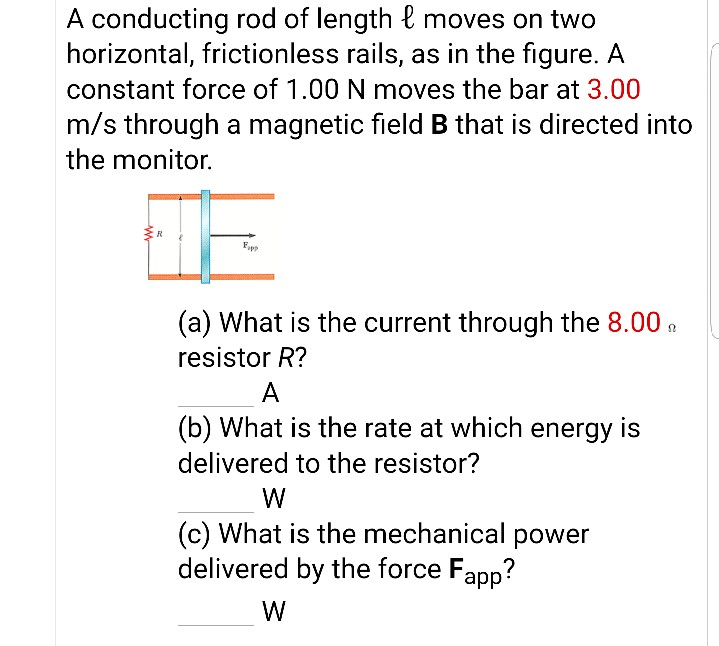 Solved A conducting rod of length l moves on two horizontal, | Chegg.com