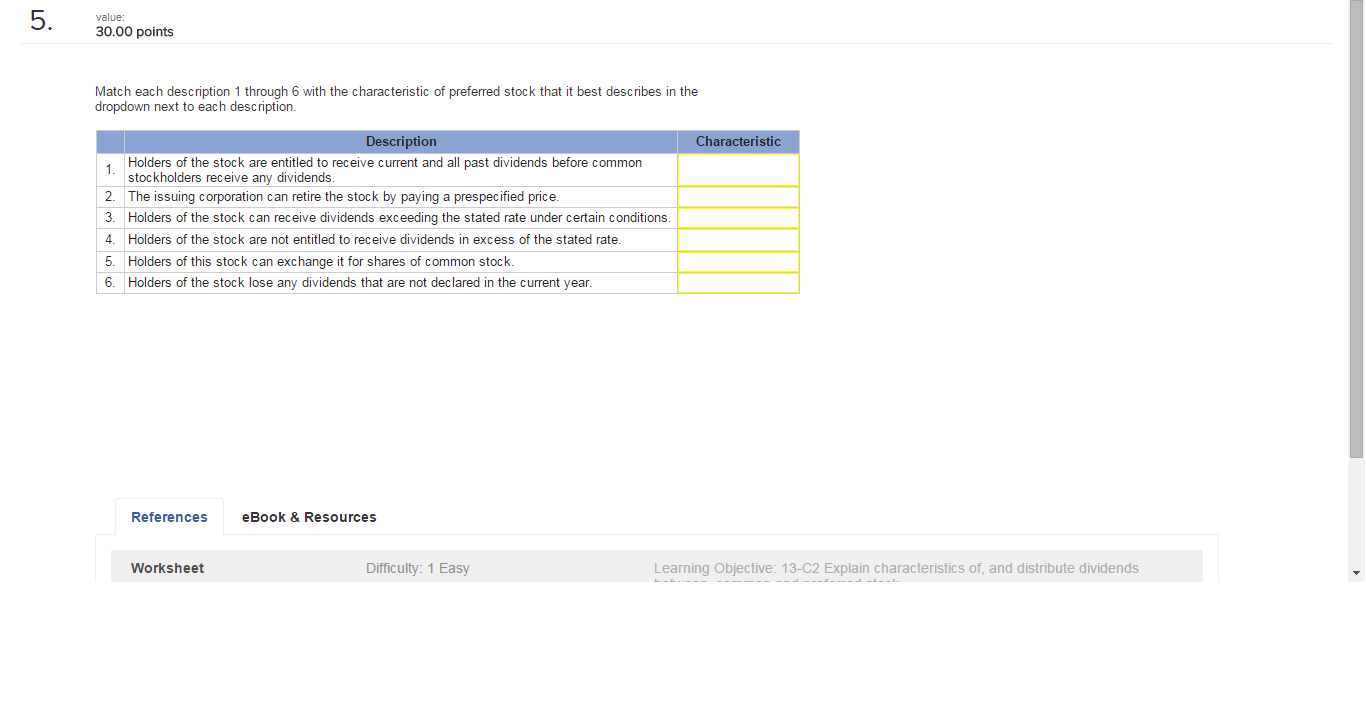 Solved Match each description 1 through 6 with the | Chegg.com
