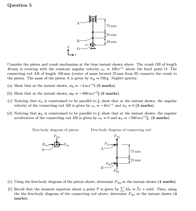 Solved Question 5 75 mm 25 mm 40 mm Consider the piston and | Chegg.com