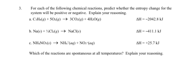 Solved For each of the following chemical reactions, predict | Chegg.com