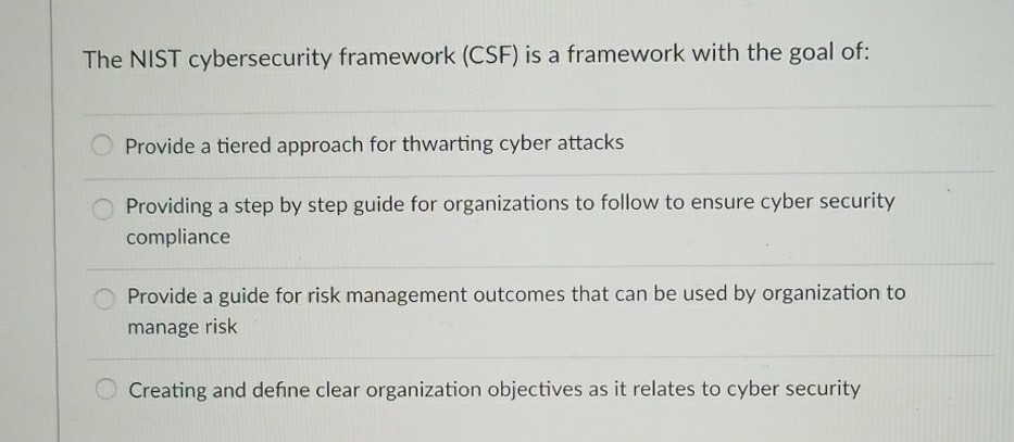 Solved The NIST Cybersecurity Framework (CSF) Is A Framework | Chegg.com