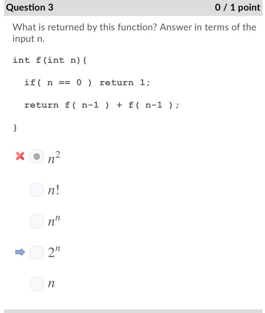 Solved Question 3 0 1 point What is returned by this | Chegg.com
